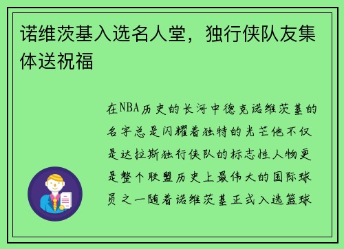 诺维茨基入选名人堂，独行侠队友集体送祝福