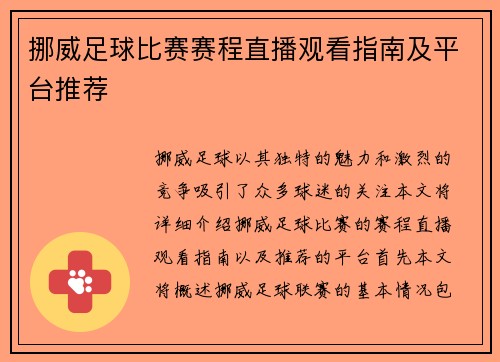 挪威足球比赛赛程直播观看指南及平台推荐